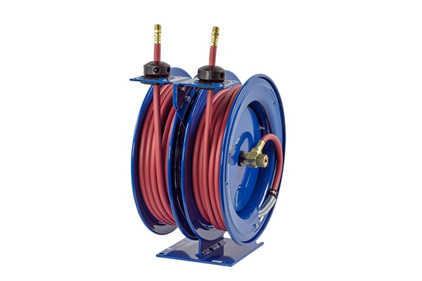 COXREELS C-L350-5012-A Spring Rewind Combo Reel Air Hose and Electric Cord:  50' of 3/8 I.D. Air Hose and 50' x 12 AWG Industrial Receptacle Extension  Cord