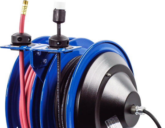 COXREELS C-L350-5016-A Spring Rewind Combo Reel Air Hose and Electric Cord:  50' of 3/8 I.D. Air Hose and 50' x 16 AWG Industrial Receptacle Extension  Cord